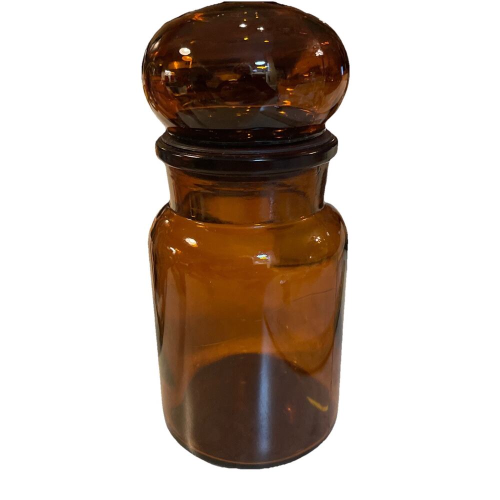 Apothecary Amber Brown Glass Jar with Bubble Lid Made in Belgium 73.25” Vintage